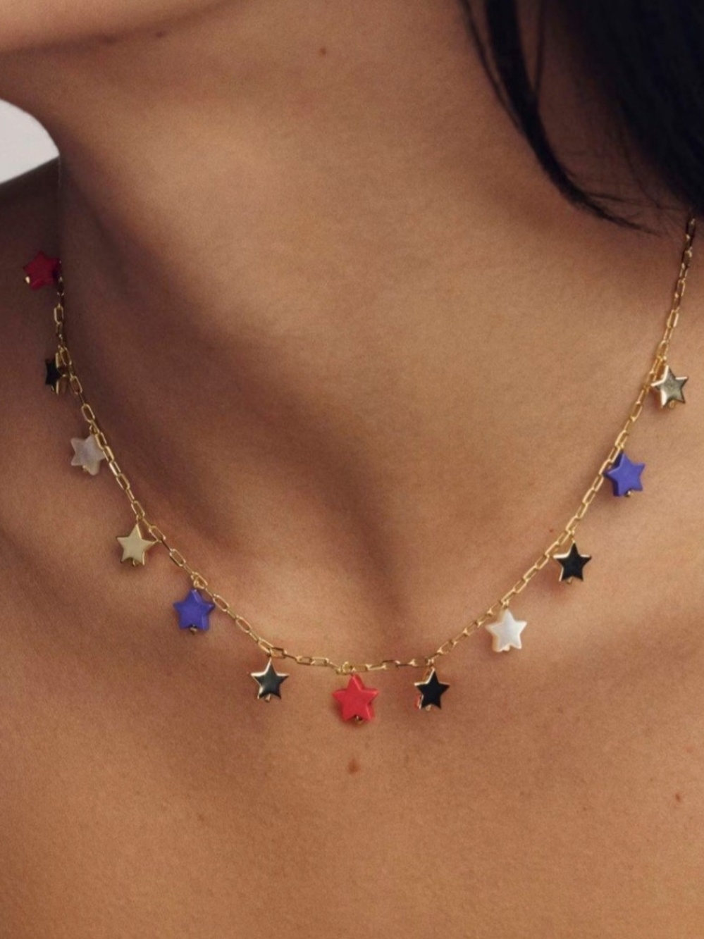 Kendra Scott Gold Necklace with Red, Blue, White and Pink Star Charms - Picture 3 of 4